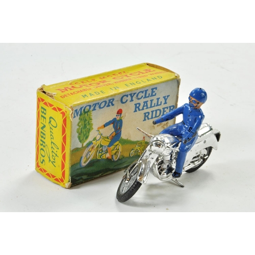 1293 - Benbros Motorcycle Rally Rider comprising chrome bike and blue rider. Some wear hence good in fair b... 