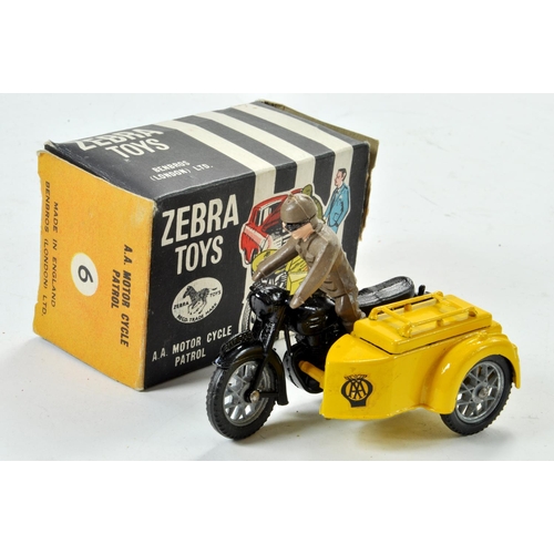 1297 - Benbros Zebra Toys AA Patrol Motorcycle & Sidecar. Nice example appears very good to excellent with ... 