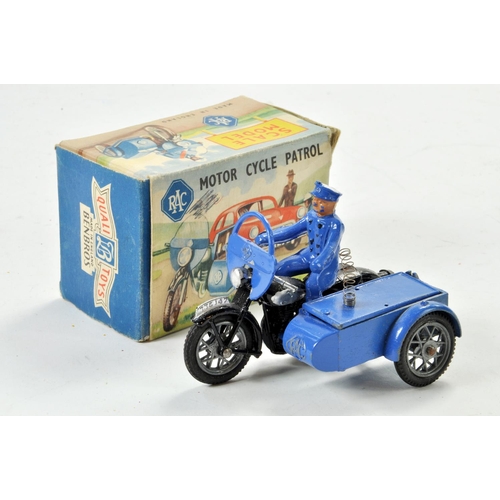 1298 - Benbros Qualitoys RAC Patrol Motorcycle & Sidecar. Nice example appears very good with minor wear in... 