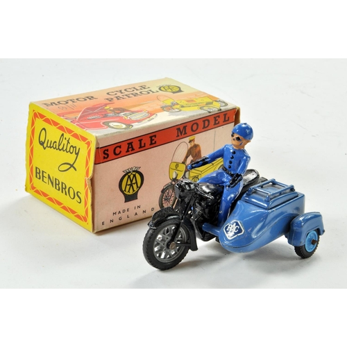 1305 - Benbros Qualitoys RAC Patrol Motorcycle & Sidecar. Appears very good with minor wear in very good AA... 