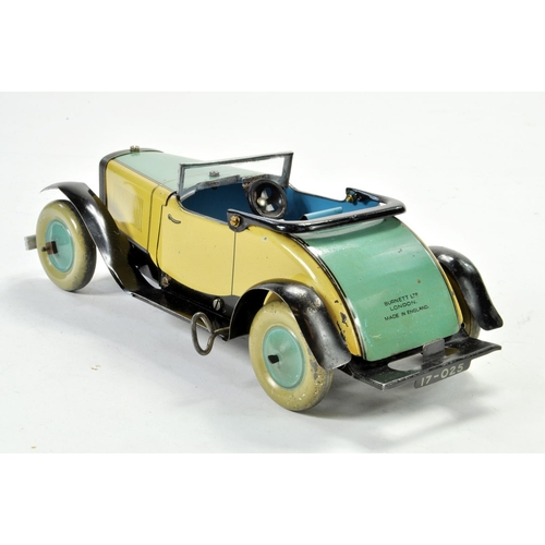 1196 - Burnett (England) / Chad Valley (Ubilda) Clockwork Tinplate Two Seater Coupe. Working example is bri... 