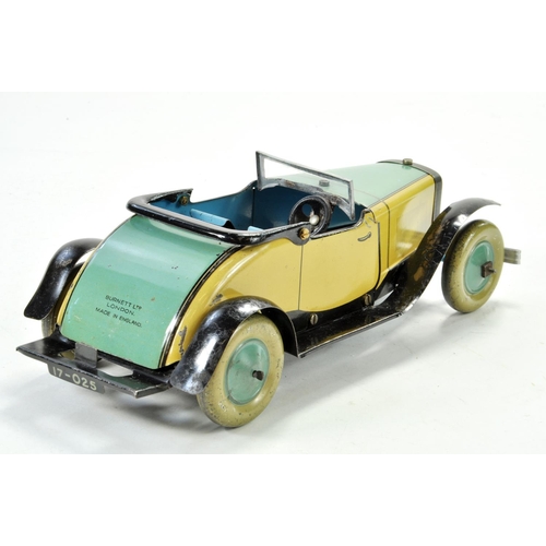 1196 - Burnett (England) / Chad Valley (Ubilda) Clockwork Tinplate Two Seater Coupe. Working example is bri... 