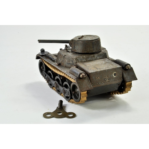 1199 - GAMA (Germany) Large Clockwork Tinplate Tank with Tracks. Example is functional however has cosmetic... 