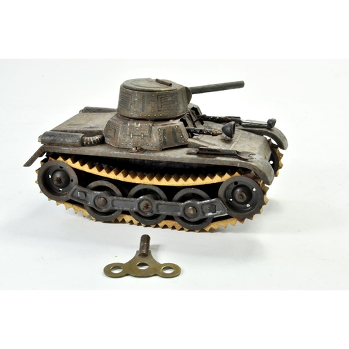 1199 - GAMA (Germany) Large Clockwork Tinplate Tank with Tracks. Example is functional however has cosmetic... 