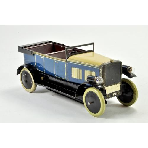 1215 - Burnett / Chad Valley (Ubilda Built) clockwork tinplate car with electric lights No. BL 12119. A cle... 