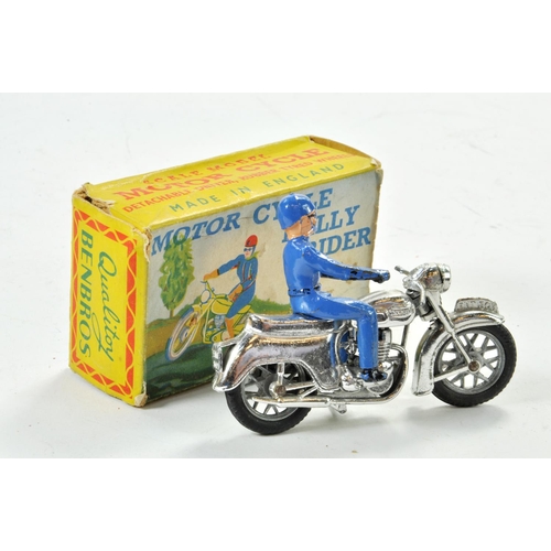 1293 - Benbros Motorcycle Rally Rider comprising chrome bike and blue rider. Some wear hence good in fair b... 