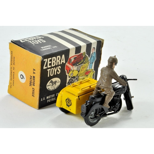 1297 - Benbros Zebra Toys AA Patrol Motorcycle & Sidecar. Nice example appears very good to excellent with ... 