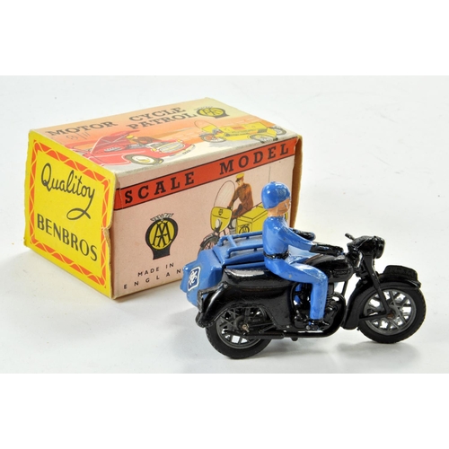 1305 - Benbros Qualitoys RAC Patrol Motorcycle & Sidecar. Appears very good with minor wear in very good AA... 