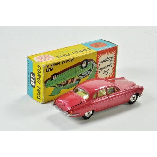 1322 - Corgi No. 238 Jaguar Mark X with metallic cerise body, lemon yellow interior, spun hubs, complete wi... 