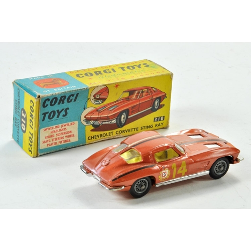 1393 - Corgi No. 310 Chevrolet Corvette Stingray in scarce metallic brown / bronze with yellow interior, wi... 