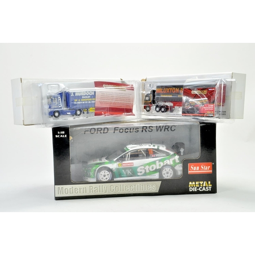 643 - Sunstar 1/18 Ford Focus WRC plus duo of Corgi Truck issues.  Appear very good to excellent.