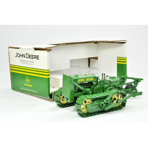 43 - Ertl 1/16 John Deere Lindeman Crawler Tractor with Two Bottom Plough. Has been on display but appear... 