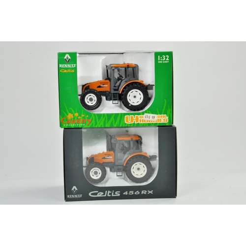 112 - Universal Hobbies 1/32 Farm tractor duo comprising Renault Celtis, one in dealer box. Excellent in b... 