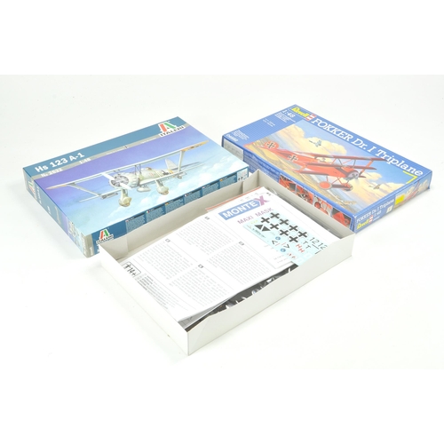 692 - Revell 1/48 Plastic Model Kit comprising Fokker Dr.I Triplane plus Italeri HS 123-A1. Appear to be c... 