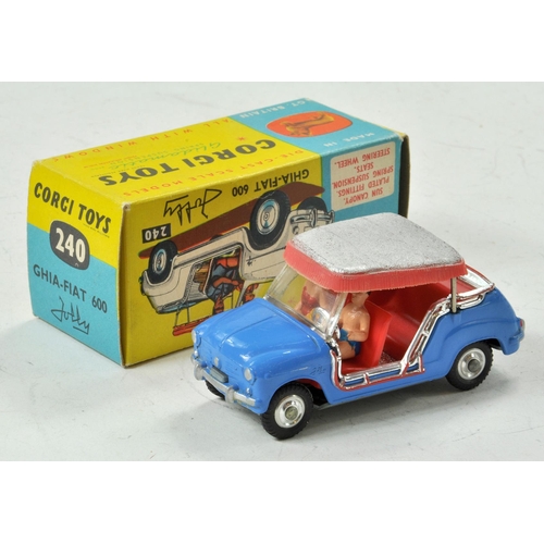 1597 - Corgi No. 240 Ghia-Fiat 600 Jolly. Blue body with red interior. Spun hubs. Car consists of two passe... 