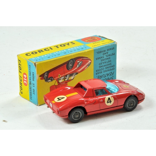 1584 - Corgi No. 314 Ferrari 'Berlinetta' 250 Le Mans. Red body, blue tinted glass RN'4' and wire wheels. A... 