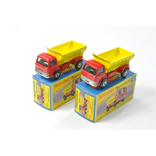 2676 - Matchbox Superfast No. 70a Ford Grit Spreader x 2. Red with yellow back, unpainted base, black axle ... 