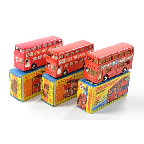 2678 - Matchbox Superfast No. 74a Daimler Bus x 2. Matt Pink with pink base plus Red variation with pink ba... 