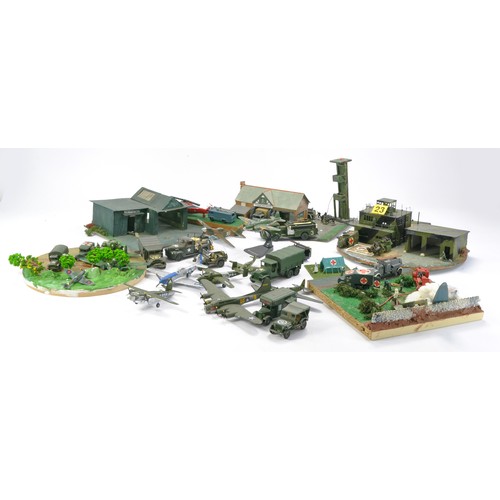 1076 - Model Aircraft comprising various diorama themed layout boards with various vehicles, some diecast, ... 