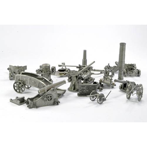 1097 - A small group of Pewter Military issues, Field Guns, AA Weaponry etc. Some signs of wear, generally ... 