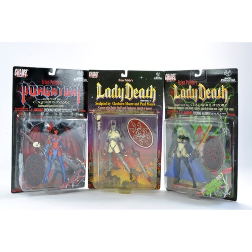 1156 - Moore Action Collectibles featuring Chaos Comics Carded Figures comprising No. CM7001 Lady Death, CM... 