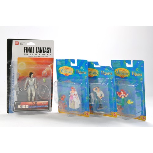 1180 - Mattel Trio of Little Mermaid Carded Figures plus Bandai Final Fantasy AKI ROSS issue. All excellent... 