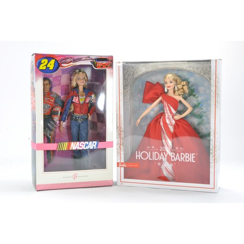 1243 - Fashion Dolls comprising Barbie 2019 Holiday Barbie plus Nascar issue. Excellent and unopened, no ob... 