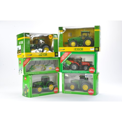 127 - Britains and Siku 1/32 farm group comprising John Deere 6210R and 8360R plus Siku John Deere tractor... 