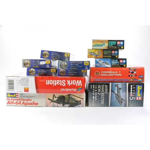 1014 - Twelve plastic model kits including Revell 1/32 Apache, Tamiya issues, Airfix Racing set and others.... 