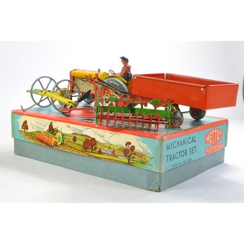 329 - Mettoy Modern Farming Mechanical Tractor Set comprising 1) Tractor (working order) in harder to find... 