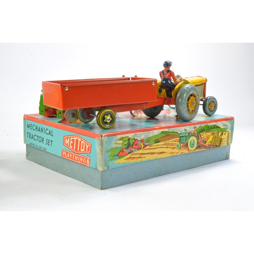 329 - Mettoy Modern Farming Mechanical Tractor Set comprising 1) Tractor (working order) in harder to find... 