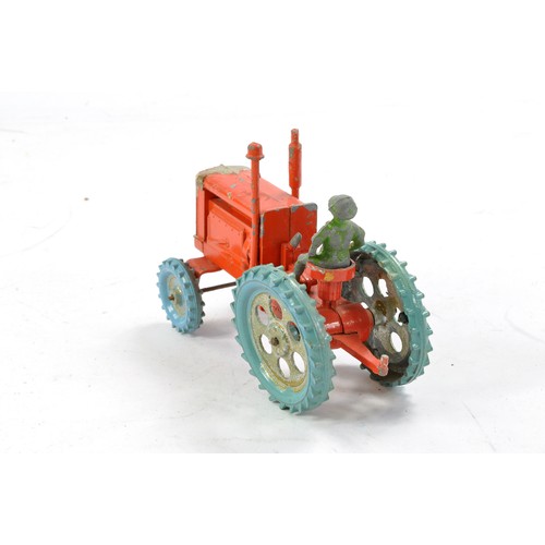 439 - Charbens Vintage Metal Tractor with driver. Orange with light blue tyres, silver wheels and trim. Ge... 