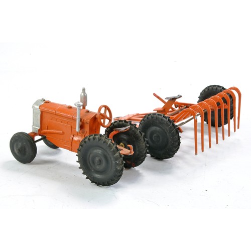 440 - Crescent vintage tractor and rake set including figures. Orange with black wheels, silver trim. Gene... 