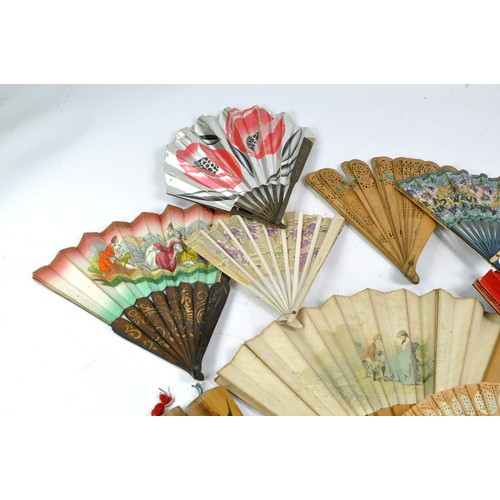 1562 - A group of interesting Vintage / Antique ornate hand painted wooden Fans of various theme and origin... 