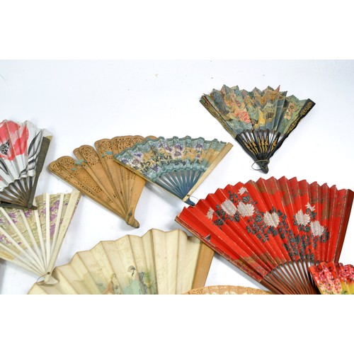 1562 - A group of interesting Vintage / Antique ornate hand painted wooden Fans of various theme and origin... 