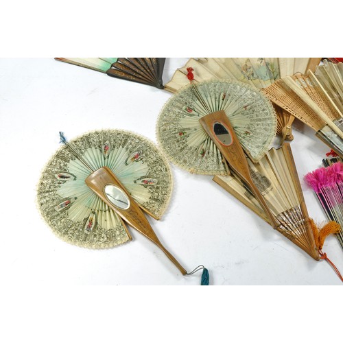 1562 - A group of interesting Vintage / Antique ornate hand painted wooden Fans of various theme and origin... 