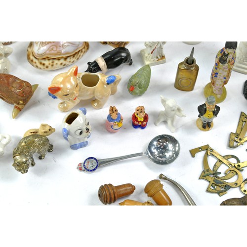 1592 - An eclectic group of vintage and antique miniatures comprising ceramic, metal and wooden themes. Var... 