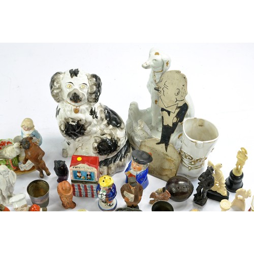 1593 - Victorian Staffordshire Spaniel Dog figures (and others inc greyhound) comprising various sizes, con... 