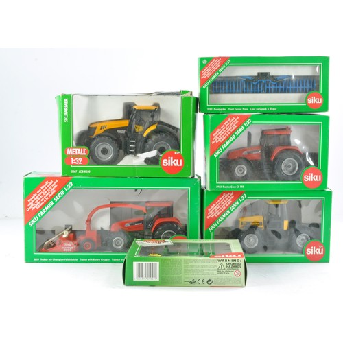 476 - Siku 1/32 farm tractor and implement issues x 6. Case, JCB etc. Unusual Case and Kemper set but dama... 