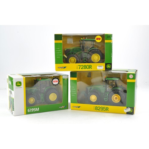 490 - Britains Farm 1/32 issues comprising John Deere 6195M, 8295R and 7280R. Look to be without fault how... 