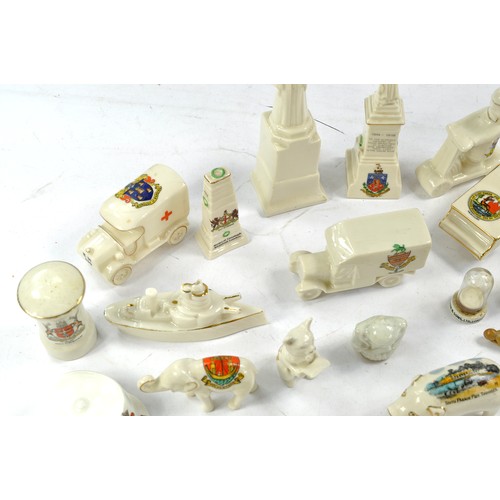 1572 - Interesting group of mostly Souvenir crested China comprising various landmark pieces, war memorials... 