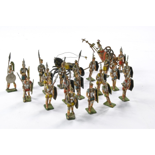 610 - A group of twenty early 20th century Heyde Roman Soldier Figures in addition to Chariot and Driver. ... 