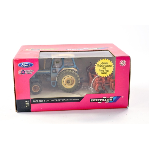 143 - Britains Farm toys forum 1/32 Farm Issue comprising Ford 7000 & Cultivator set (weathered effect). A... 