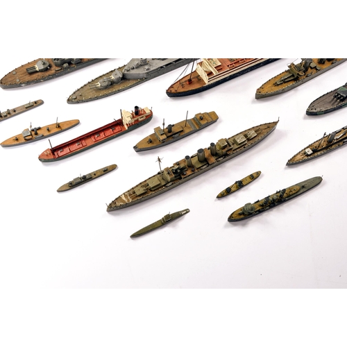 612 - An further unusual set of Bassett-Lowke or similar Wooden Waterline Model Warships, ships and Naval ... 