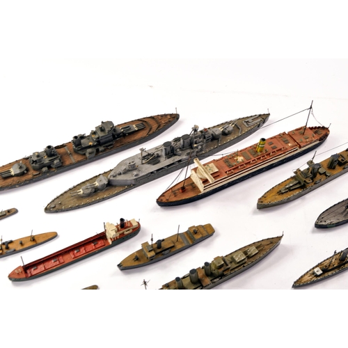 612 - An further unusual set of Bassett-Lowke or similar Wooden Waterline Model Warships, ships and Naval ... 