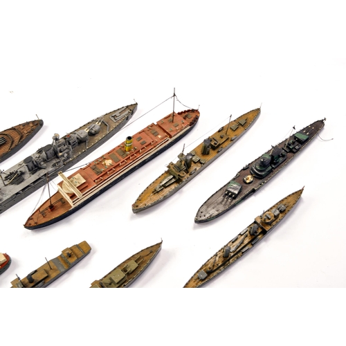 612 - An further unusual set of Bassett-Lowke or similar Wooden Waterline Model Warships, ships and Naval ... 