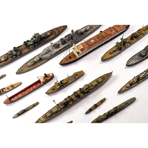 612 - An further unusual set of Bassett-Lowke or similar Wooden Waterline Model Warships, ships and Naval ... 