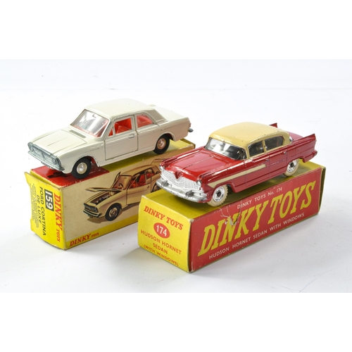 614 - Dinky No. 159 Ford Cortina De Luxe. White with red interior plus No. 174 Hudson Hornet, two tone red... 