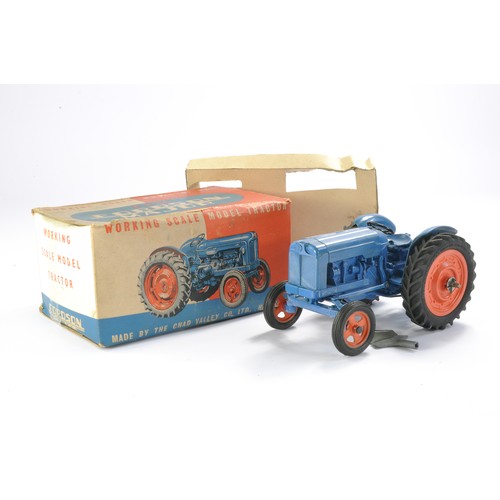 95 - Chad Valley Mechanical Fordson Major Tractor in blue. Good working example complete with two keys. N... 