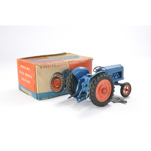 95 - Chad Valley Mechanical Fordson Major Tractor in blue. Good working example complete with two keys. N... 